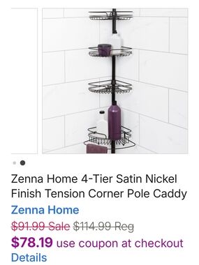 Zenith Corner Shower Caddy in Black with Purple Accents